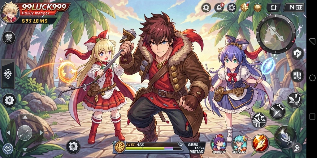 Tangkapan layar dari gameplay 99LUCK99 yang menampilkan karakter anime.