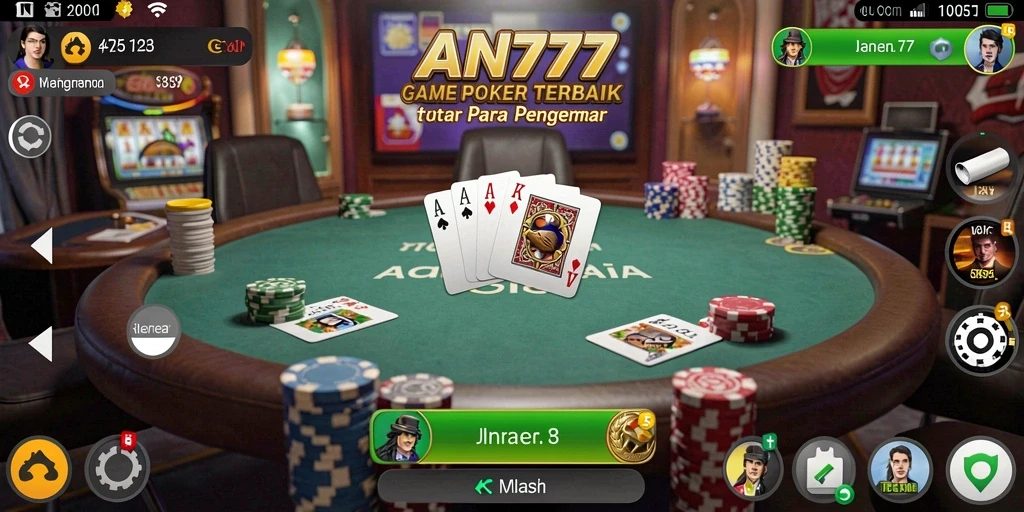 Screenshot AN777 menampilkan gameplay poker yang seru dan interaktif.