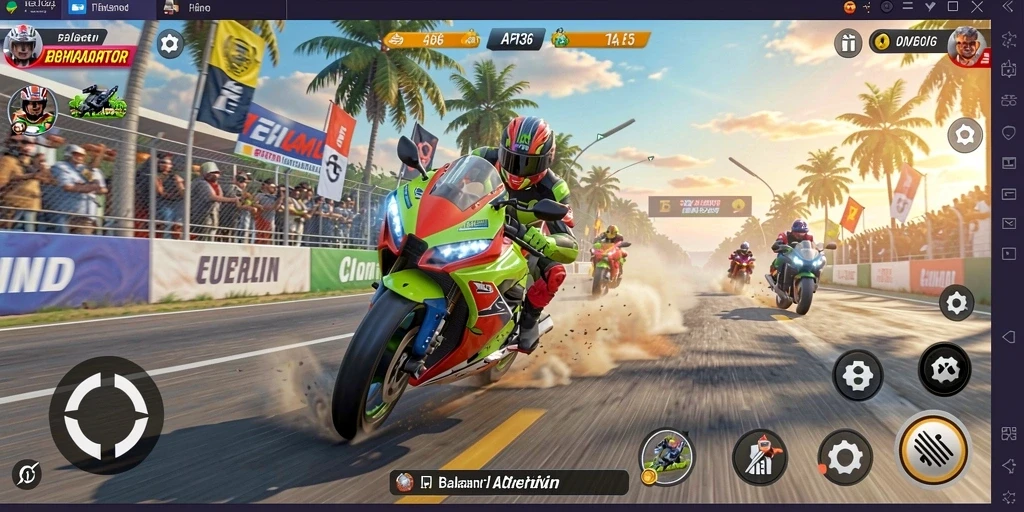 Screenshot menampilkan aksi balapan motor yang menegangkan.