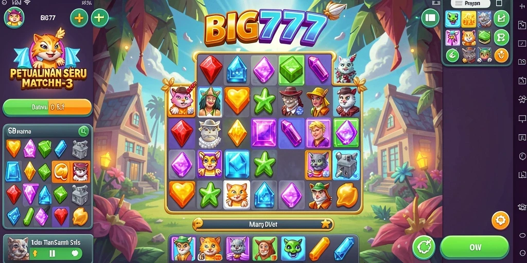 Menampilkan gameplay seru dalam permainan Match-3 BIG777.