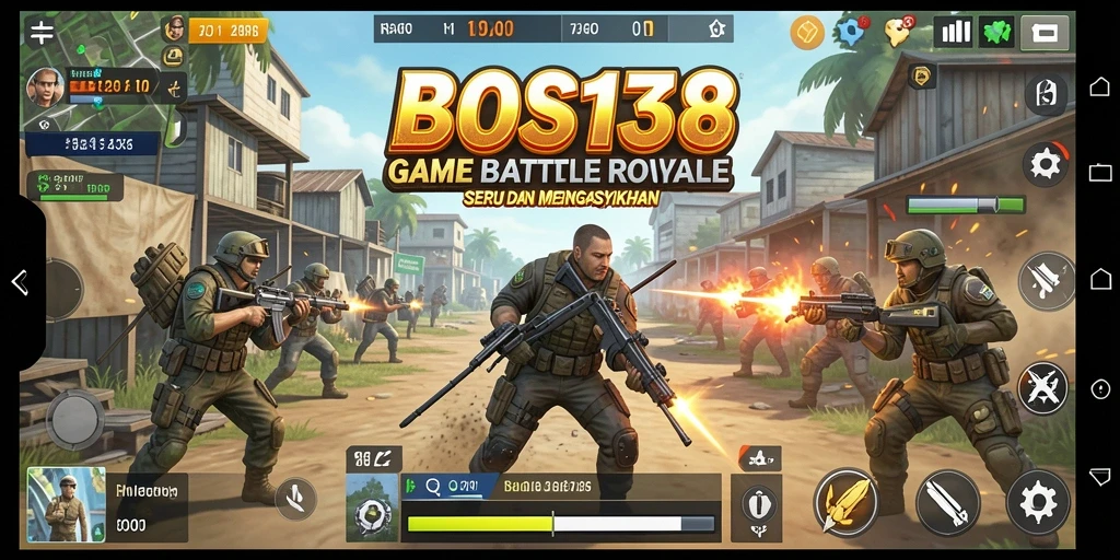 Screenshot utama BOS138 menunjukkan duel intens dalam game Battle Royale.