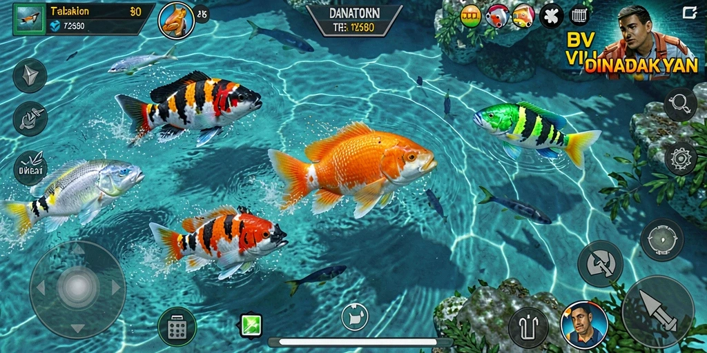 Tangkapan layar yang menampilkan aksi seru dalam Tembak Ikan.