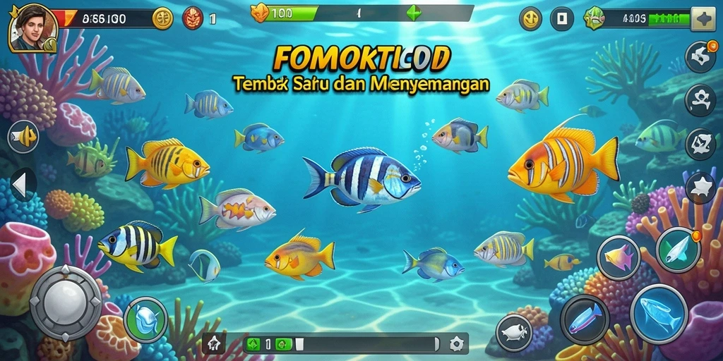 Screenshot gameplay FOMOTOTO dengan aksi menembak ikan yang seru.