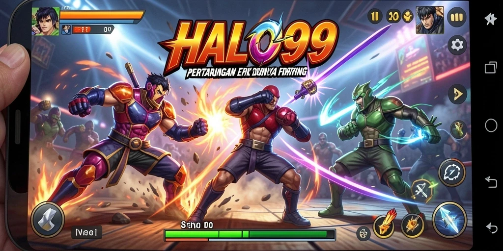 Screenshot dari gameplay HALO99 menunjukkan duel pertarungan yang intens.