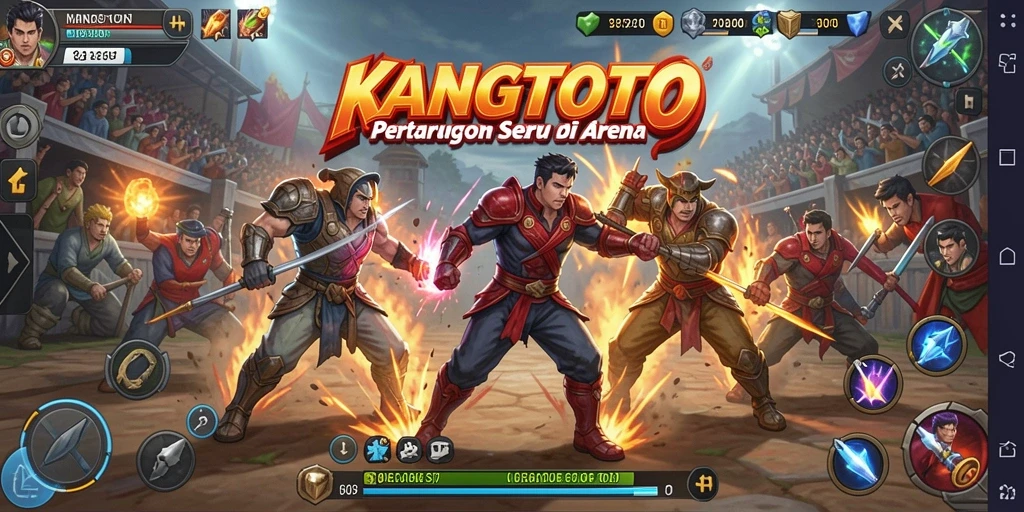 Screenshot gameplay KANGTOTO menampilkan pertarungan intens antara karakter.