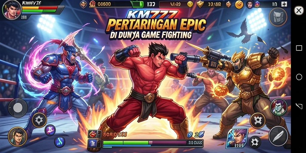 Screenshot gameplay KM777 menampilkan aksi pertarungan yang seru dan karakter yang dinamis.