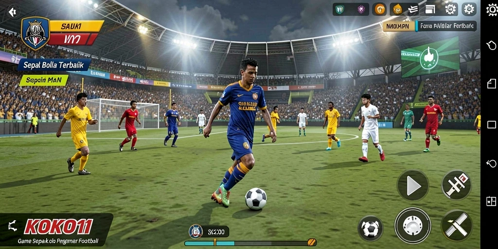 Tampilan gameplay KOKO11 menampilkan aksi sepak bola yang realistis dan mendebarkan.
