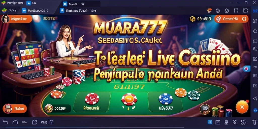 Screenshot permainan Live Casino MUARA777 menampilkan dealer dan meja permainan.