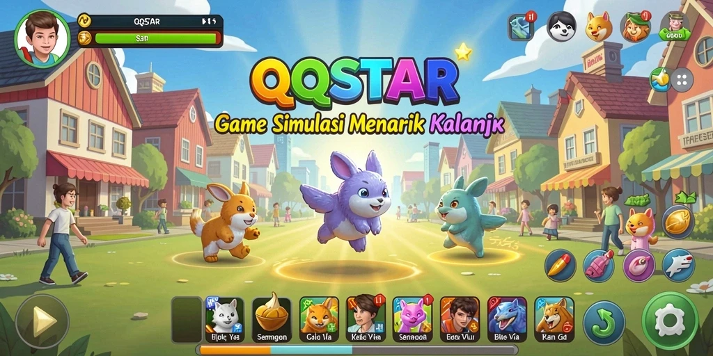 Screenshot QQSTAR menampilkan gameplay simulasi yang seru dan interaktif.