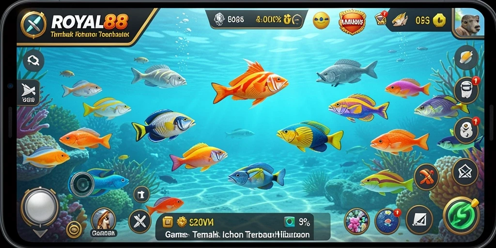 Screenshot gameplay yang menunjukkan keseruan menembak ikan di ROYAL88.