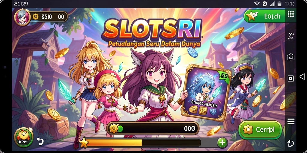 Tampilan gameplay SLOTSRI yang penuh warna dan karakter anime.
