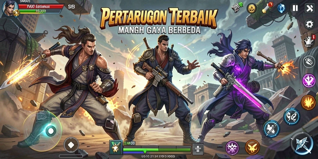 Tangkapan layar SM605 menampilkan pertarungan seru antar karakter.