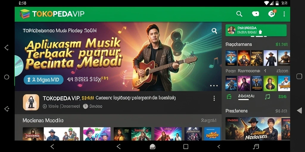 Screenshot TOKOPEDIAVIP menampilkan antarmuka dengan berbagai pilihan lagu.