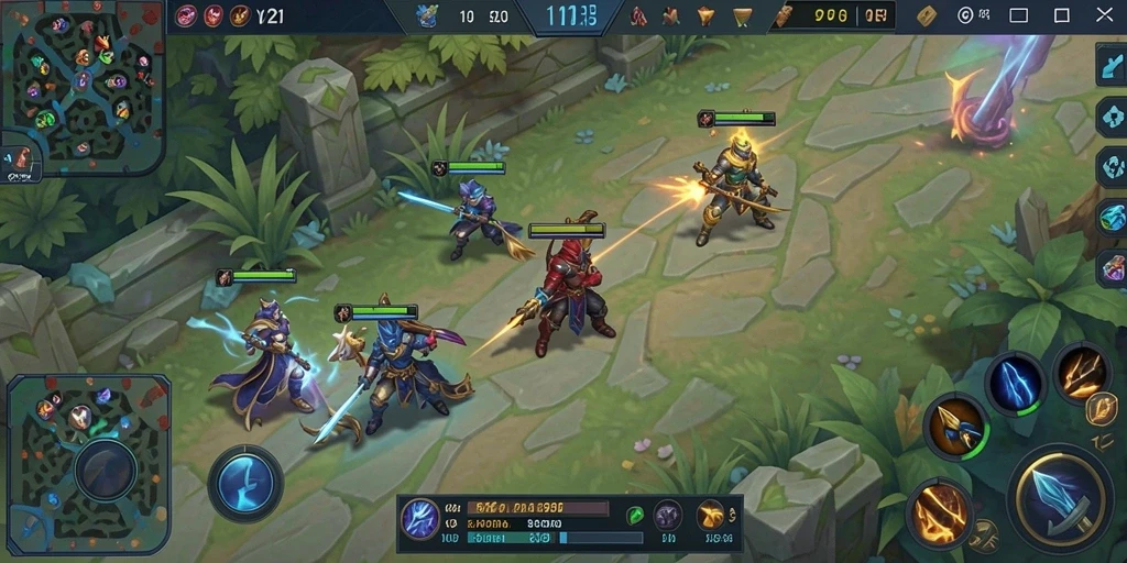 Screenshot gameplay V21 dengan aksi seru di arena MOBA.