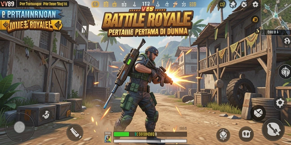 Tampilannya menampilkan aksi intens dalam permainan Battle Royale.
